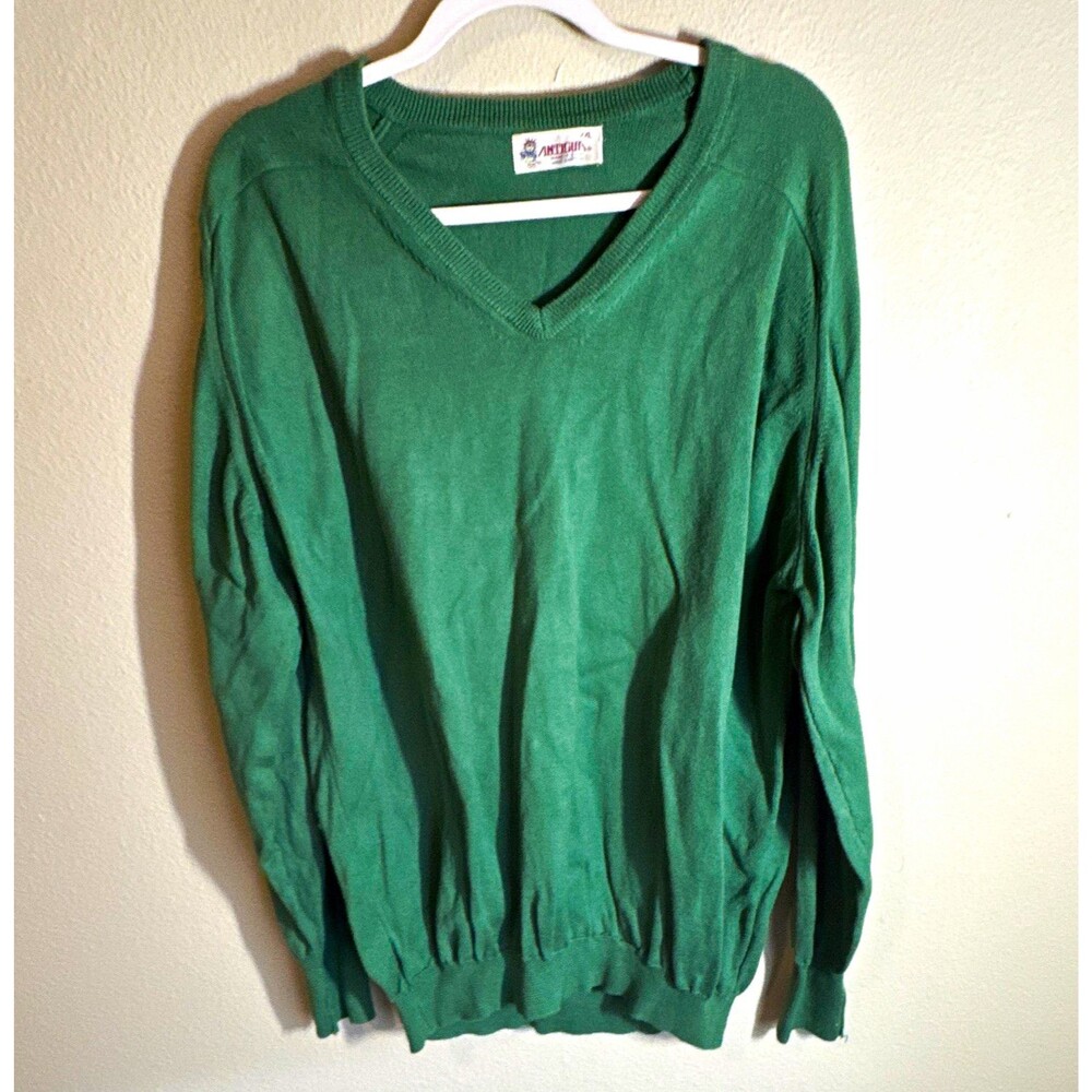 Antigua Men’s V-Neck Pullover Sweater Size XXL Green Cotton Knit Logo